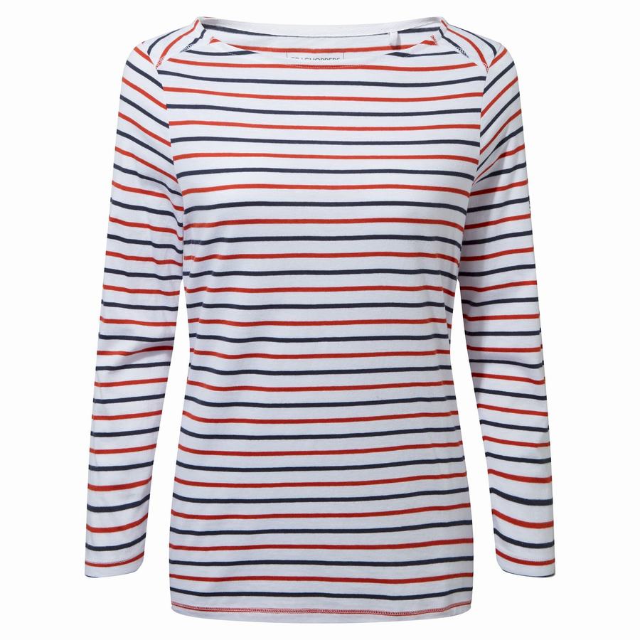 Craghoppers Blanca 3/4 Sleeved Top Women's T-Shirts Blue Navy Red Stripes | IBG4781VE