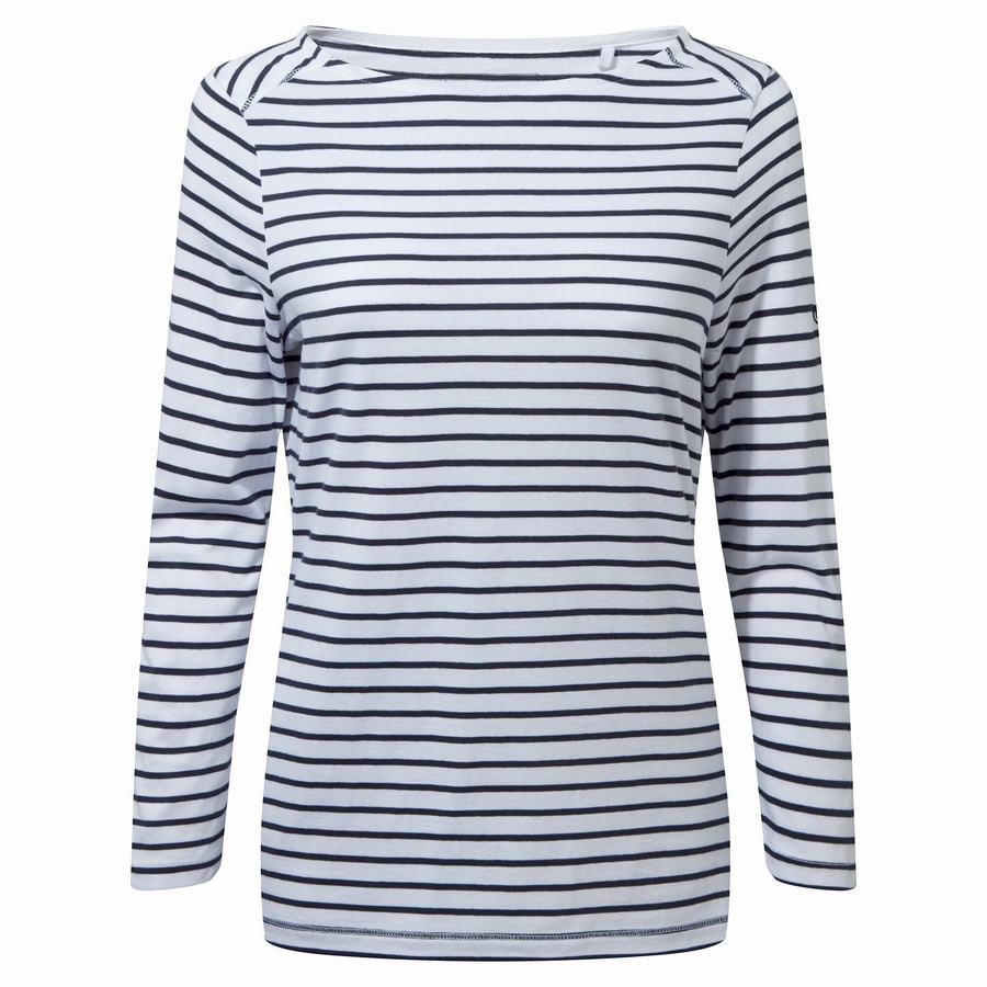 Craghoppers Blanca 3/4 Sleeved Top Women's T-Shirts Blue Navy White Stripes | WVU4984OS