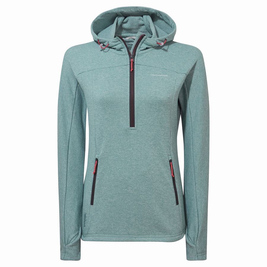 Craghoppers Dynamic Hooded Half Zip Women's T-Shirts Green Grey | KLN7973JK