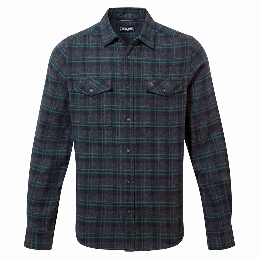 Craghoppers Kiwi IV Long Sleeved Check Men's Shirts Black | CBN273UJ