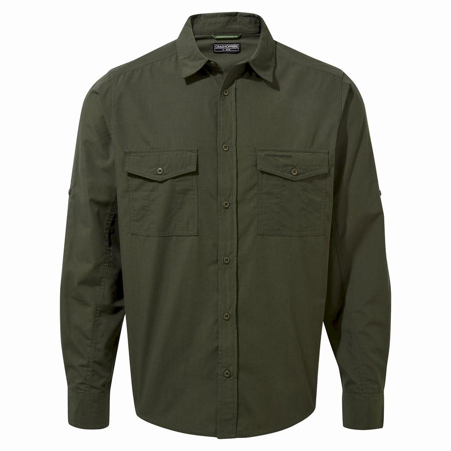 Craghoppers Kiwi Long Sleeved Men's Shirts Green | FGH5760PE