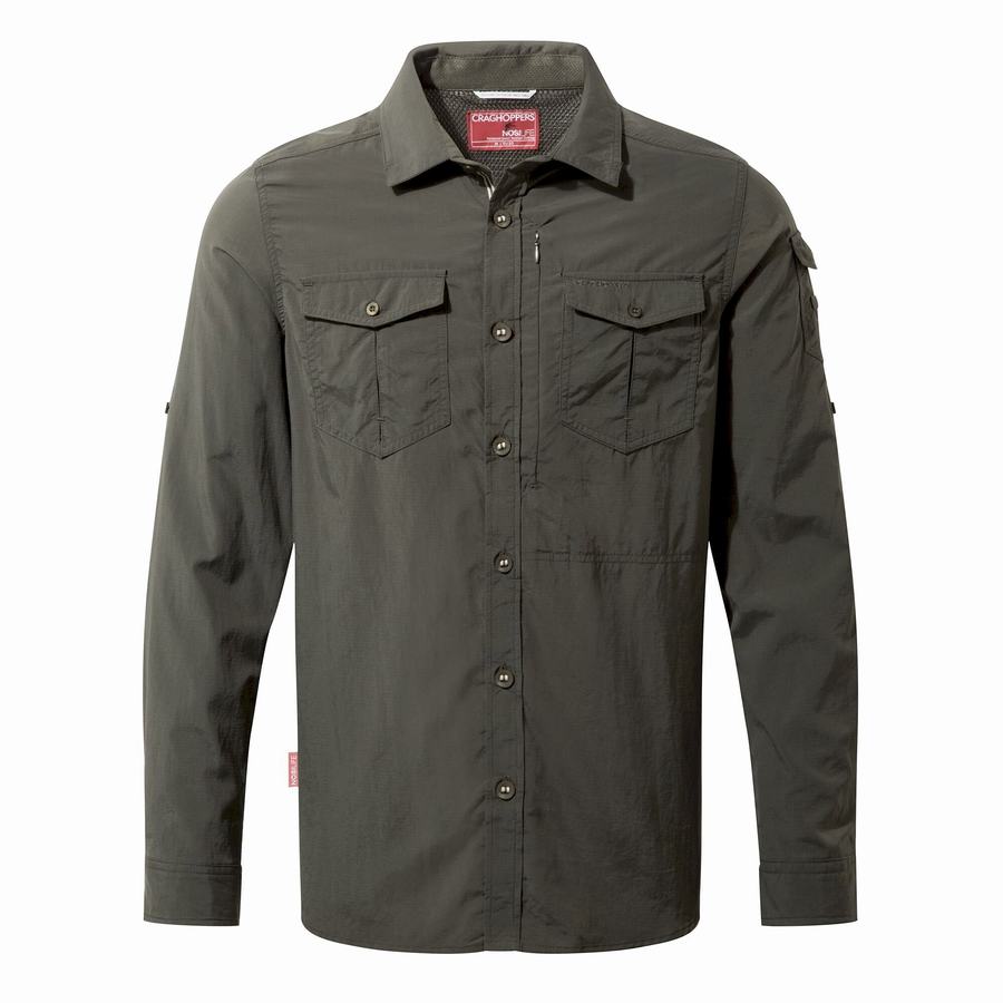 Craghoppers NosiLife Adventure II Long Sleeved Men's Shirts Dark Khaki | AES9027UQ