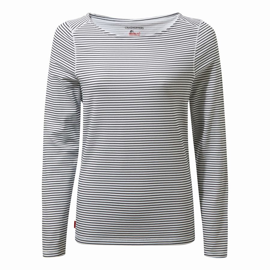 Craghoppers NosiLife Erin Long Sleeved Women's T-Shirts Blue Navy Stripes | IJJ8290VB