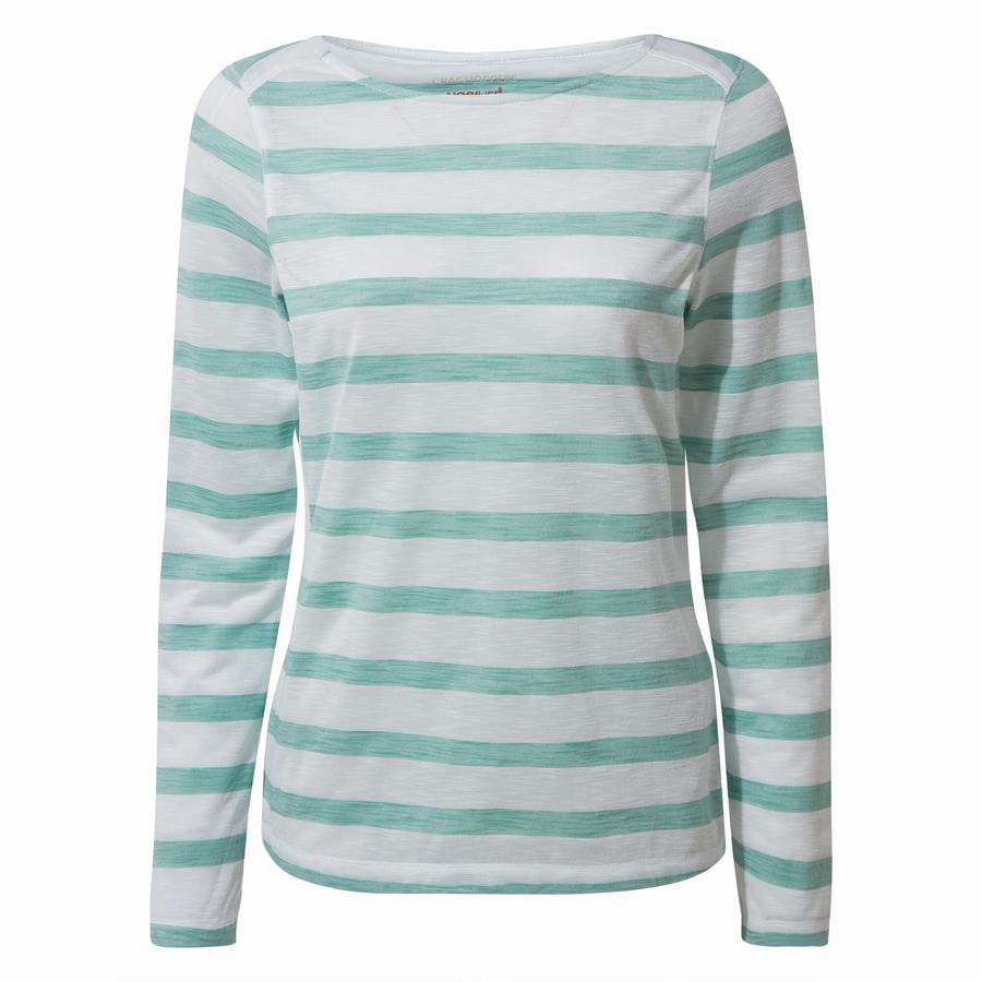 Craghoppers NosiLife Erin Long Sleeved Women's T-Shirts Turquoise Stripes | TBC6857ED