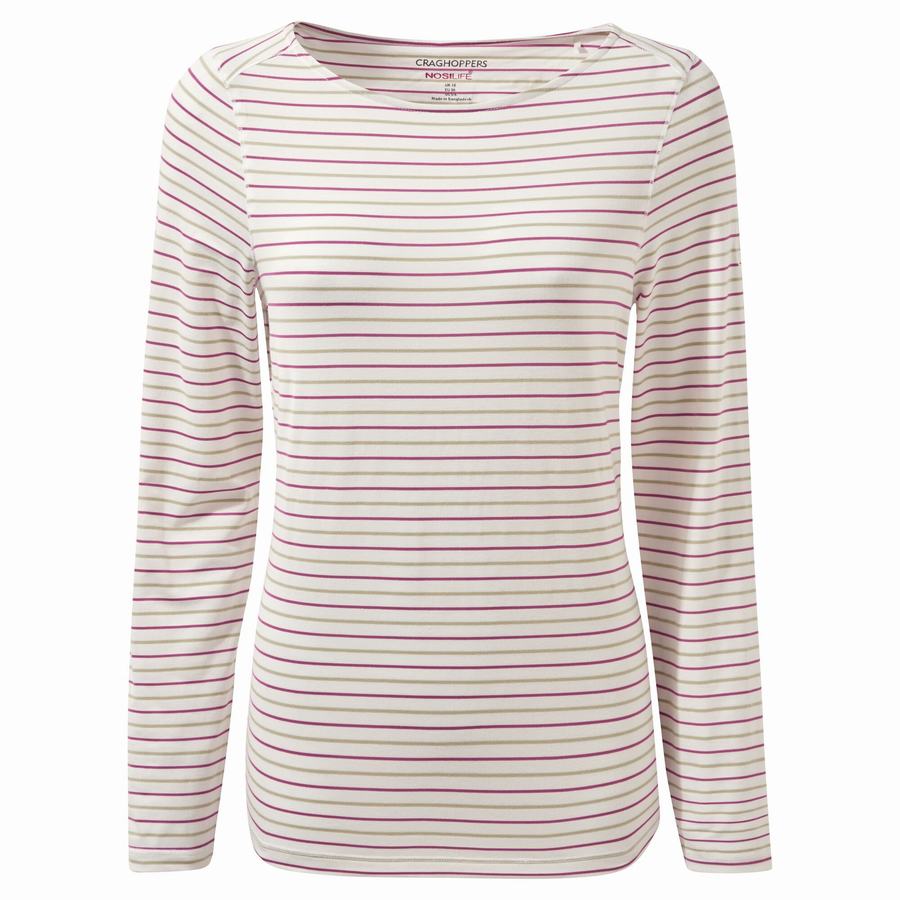 Craghoppers NosiLife Erin Long Sleeved Women's T-Shirts Light Green Stripes | XVR3632JJ