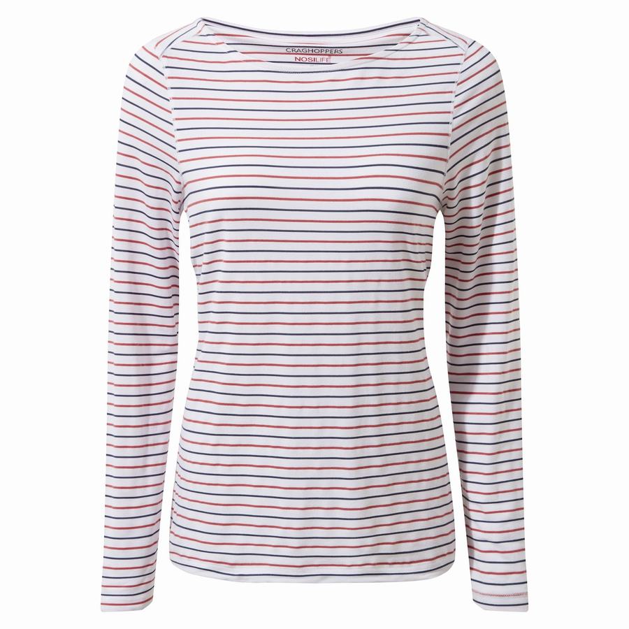 Craghoppers NosiLife Erin Long Sleeved Women's T-Shirts Blue Navy Red Stripes | YDR351GS