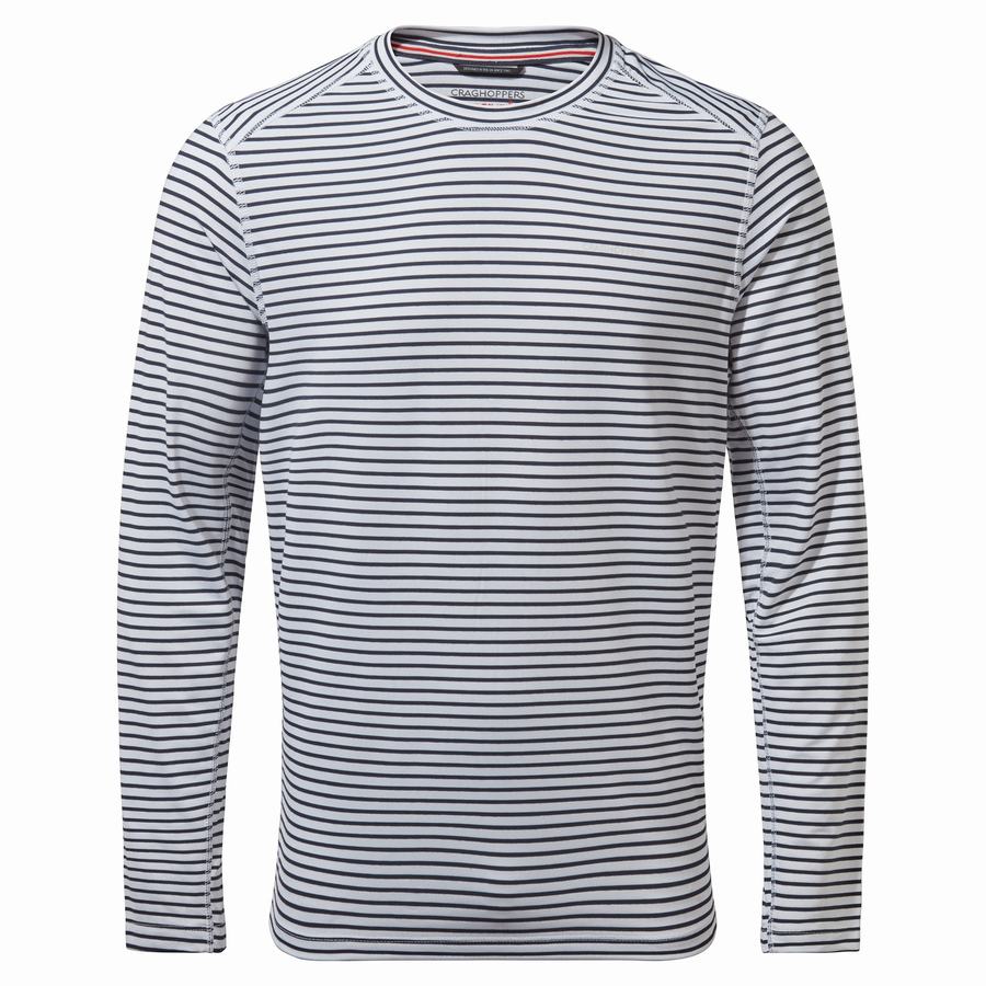 Craghoppers NosiLife Talen Long Sleeved Men's T-Shirts White Stripes | DIE4173AP