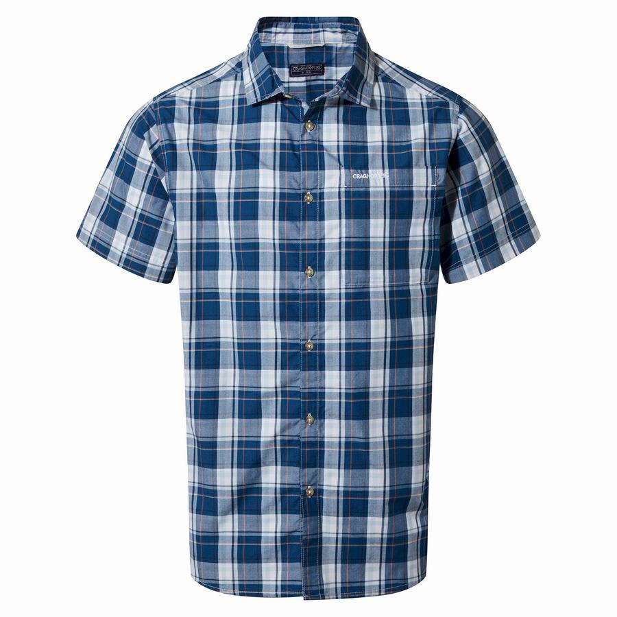 Craghoppers Vernon Short Sleeved Men's Shirts Navy Blue | HLM923PL