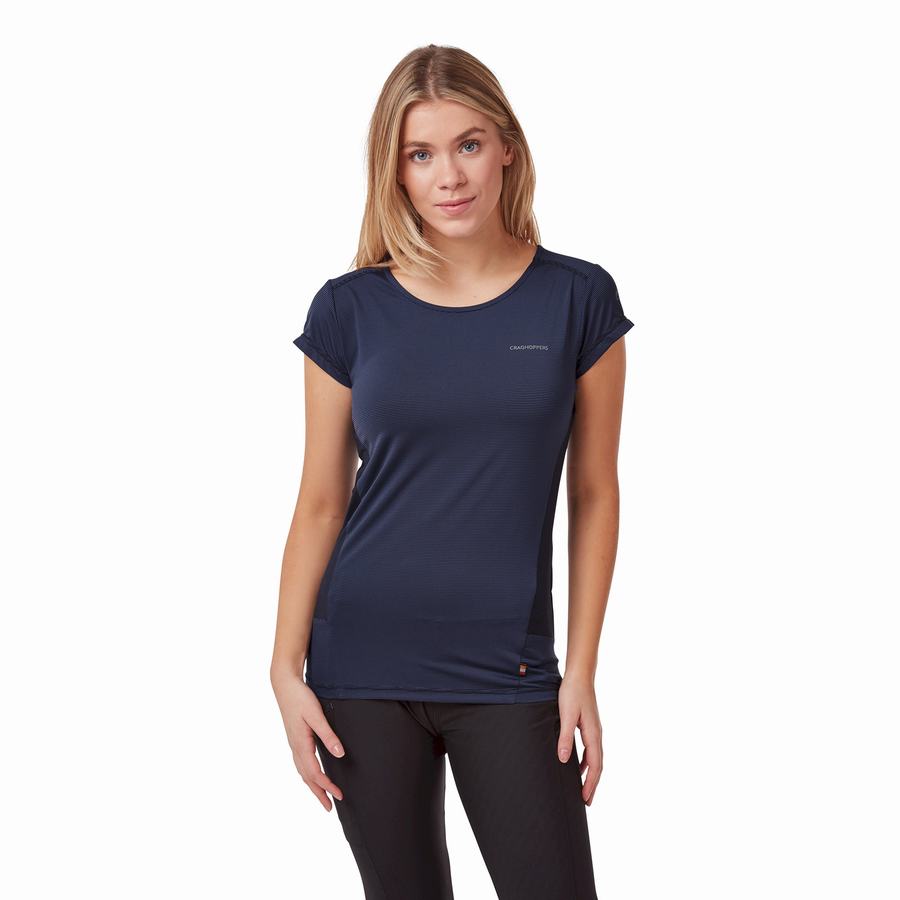 Craghoppers Atmos Short Sleeved Women's T-Shirts Blue Navy | POO7787QE