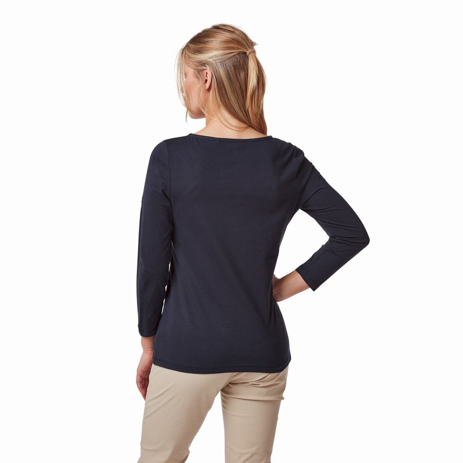 Craghoppers Blanca 3/4 Sleeved Top Women's T-Shirts Blue Navy | HDN693NA