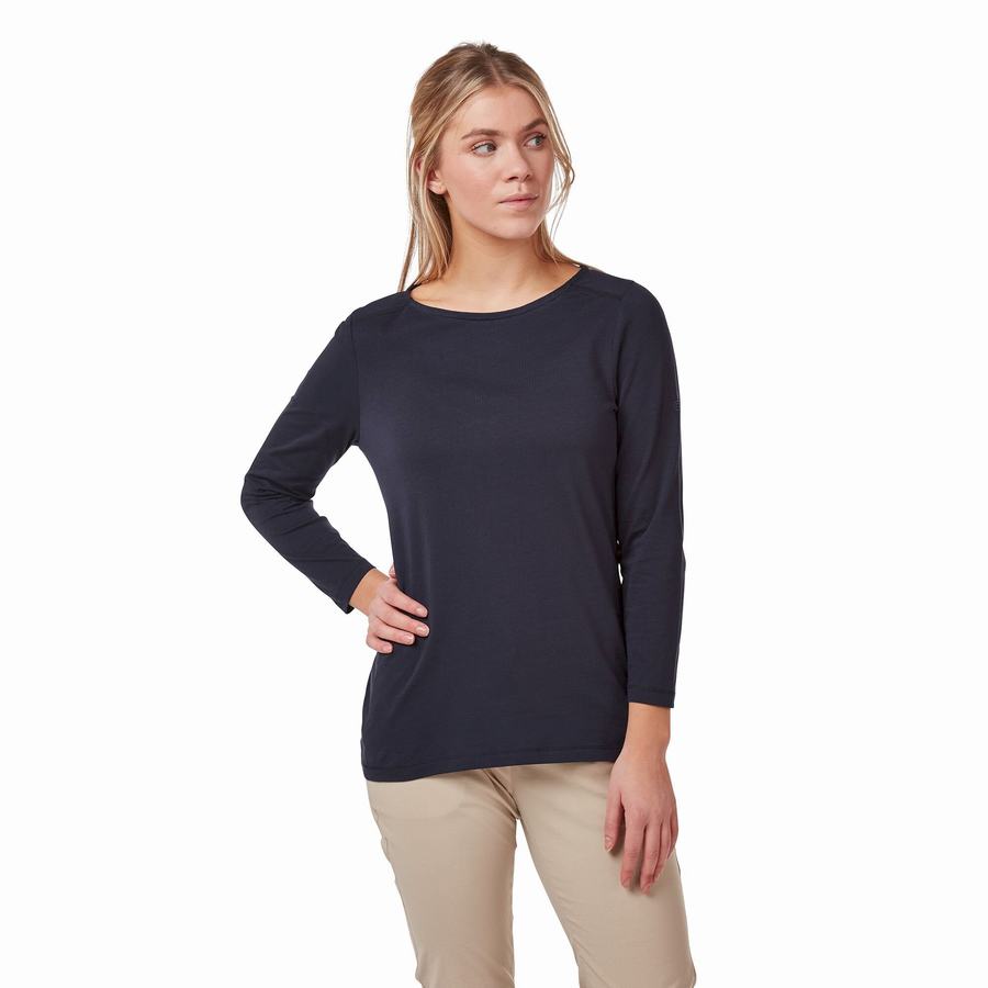 Craghoppers Blanca 3/4 Sleeved Top Women's T-Shirts Blue Navy | HDN693NA