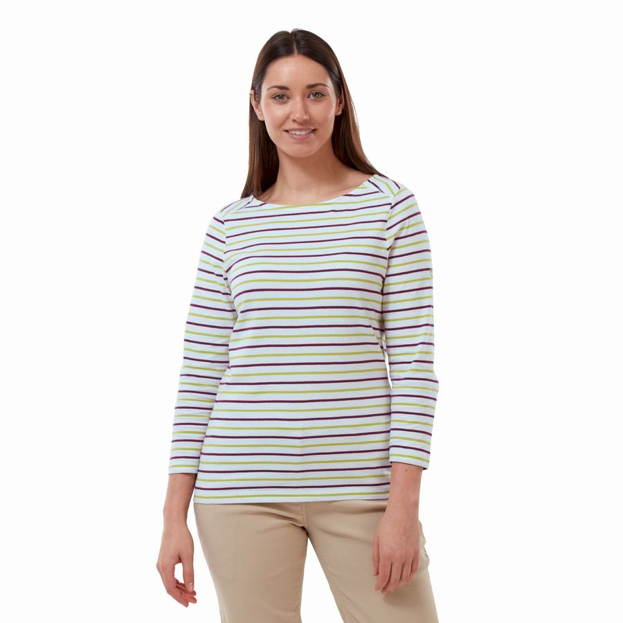 Craghoppers Blanca 3/4 Sleeved Top Women's T-Shirts Light Green Stripes | TDF9460WU