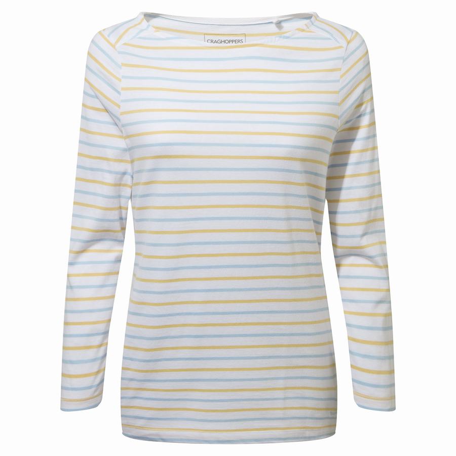 Craghoppers Blanca 3/4 Sleeved Top Women's T-Shirts Blue Yellow Stripes | YHQ204QV