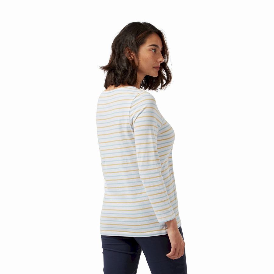 Craghoppers Blanca 3/4 Sleeved Top Women's T-Shirts Blue Yellow Stripes | YHQ204QV