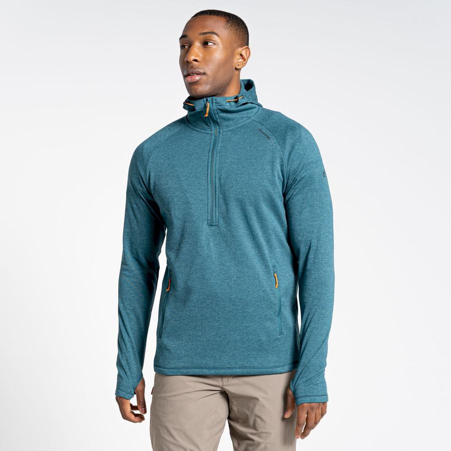 Craghoppers Dynamic Hooded Half Zip Top Men's T-Shirts Green | LWH9868UJ