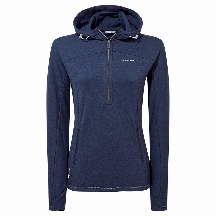 Craghoppers Dynamic Hooded Half Zip Women's T-Shirts Blue Navy | FXG6114OB