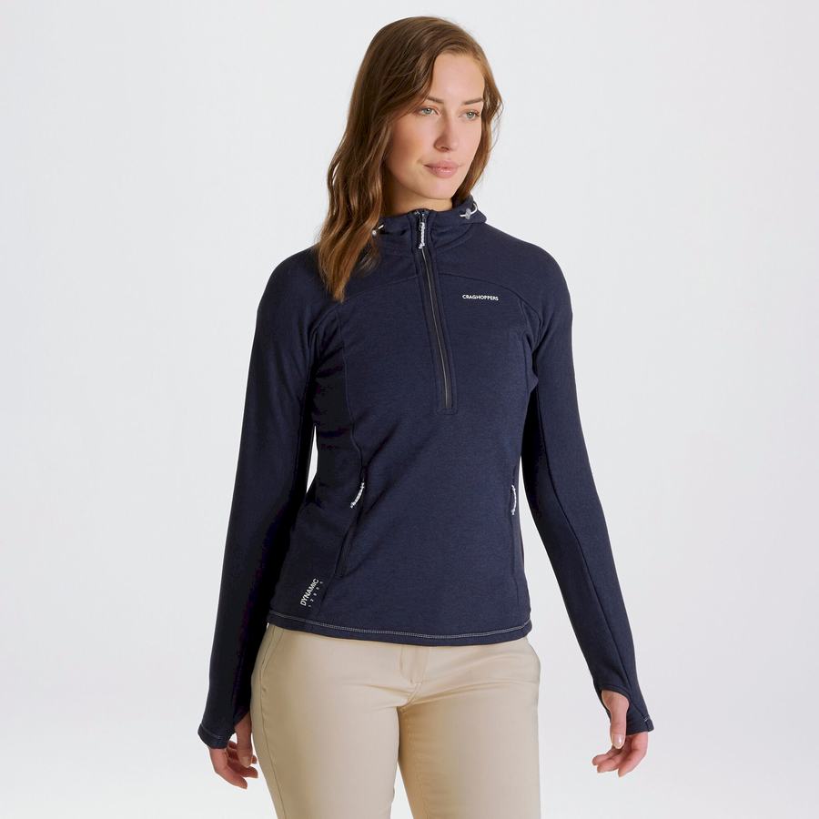 Craghoppers Dynamic Hooded Half Zip Women's T-Shirts Blue Navy | FXG6114OB