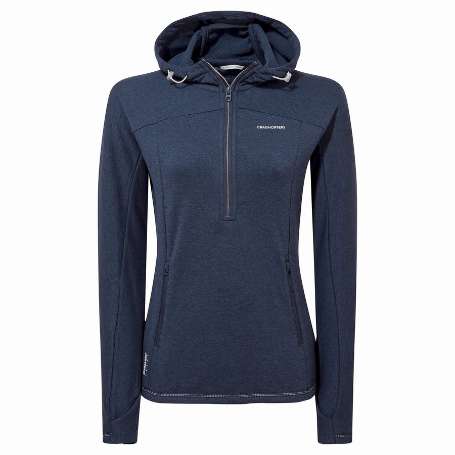 Craghoppers Dynamic Hooded Half Zip Women\'s T-Shirts Blue Navy | FXG6114OB