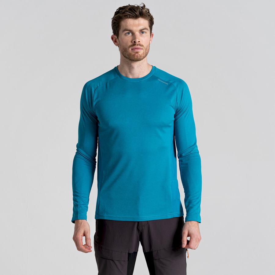 Craghoppers Dynamic Pro Long Sleeved Men's T-Shirts Blue | ESJ6131RW