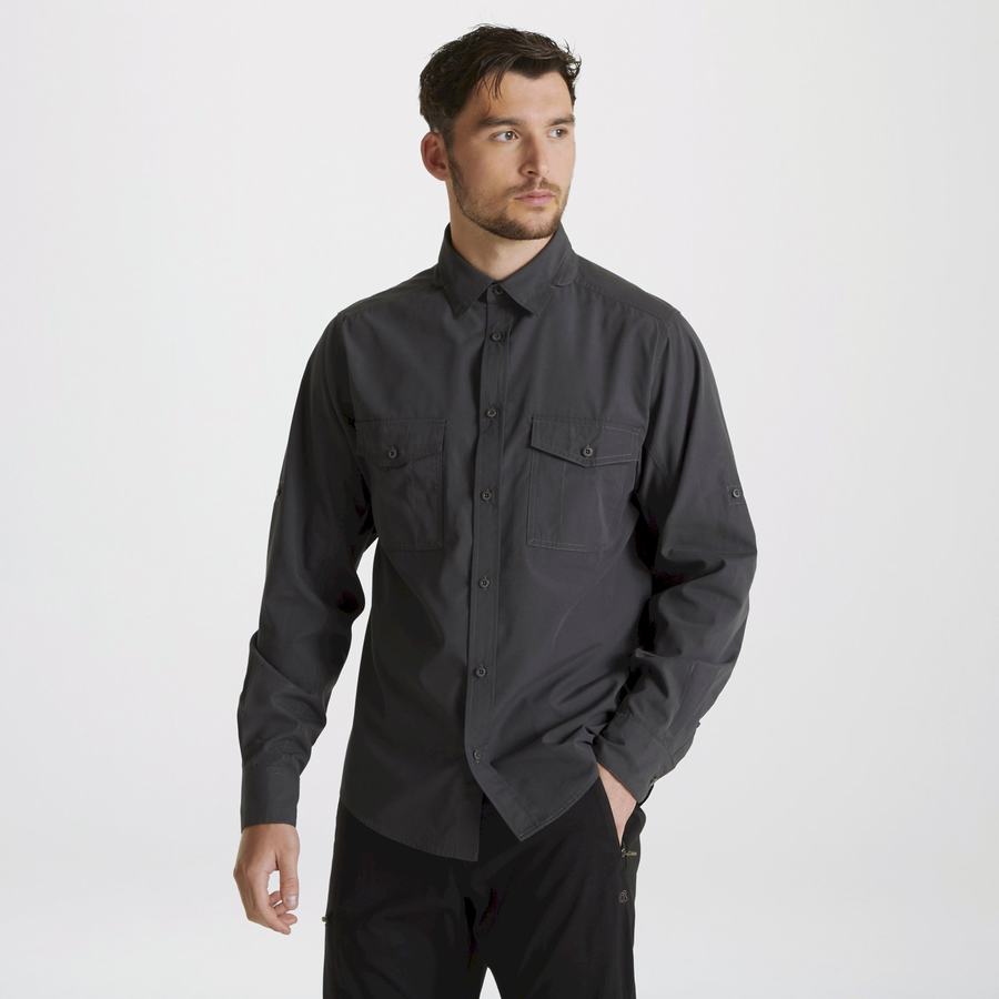 Craghoppers Expert Kiwi Long Sleeved Men's Shirts Dark Grey | AEV5591NX