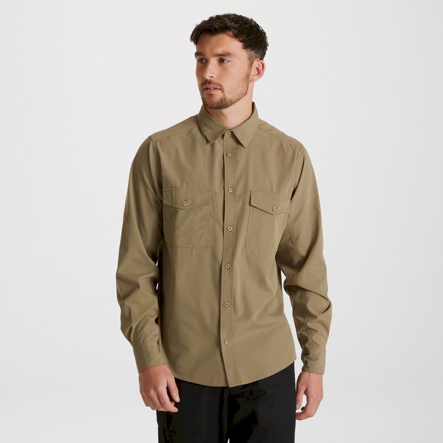 Craghoppers Expert Kiwi Long Sleeved Men's Shirts Green | DMB9111ZS