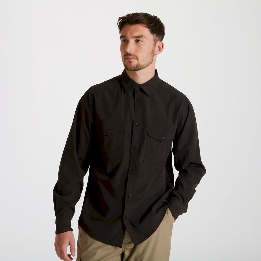 Craghoppers Expert Kiwi Long Sleeved Men's Shirts Black | XBN2715SR