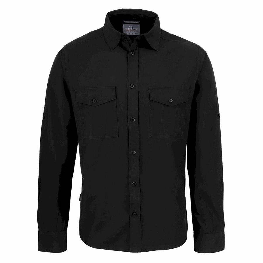 Craghoppers Expert Kiwi Long Sleeved Men\'s Shirts Black | XBN2715SR