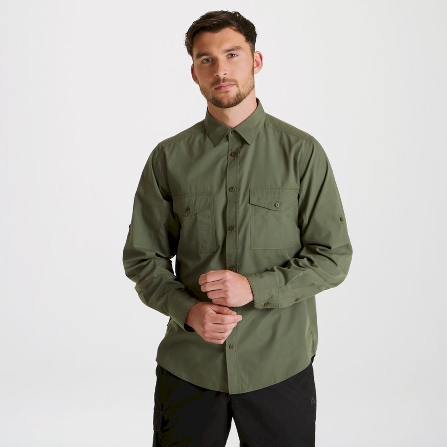 Craghoppers Expert Kiwi Long Sleeved Men's Shirts Dark Green | ZHM5515SZ