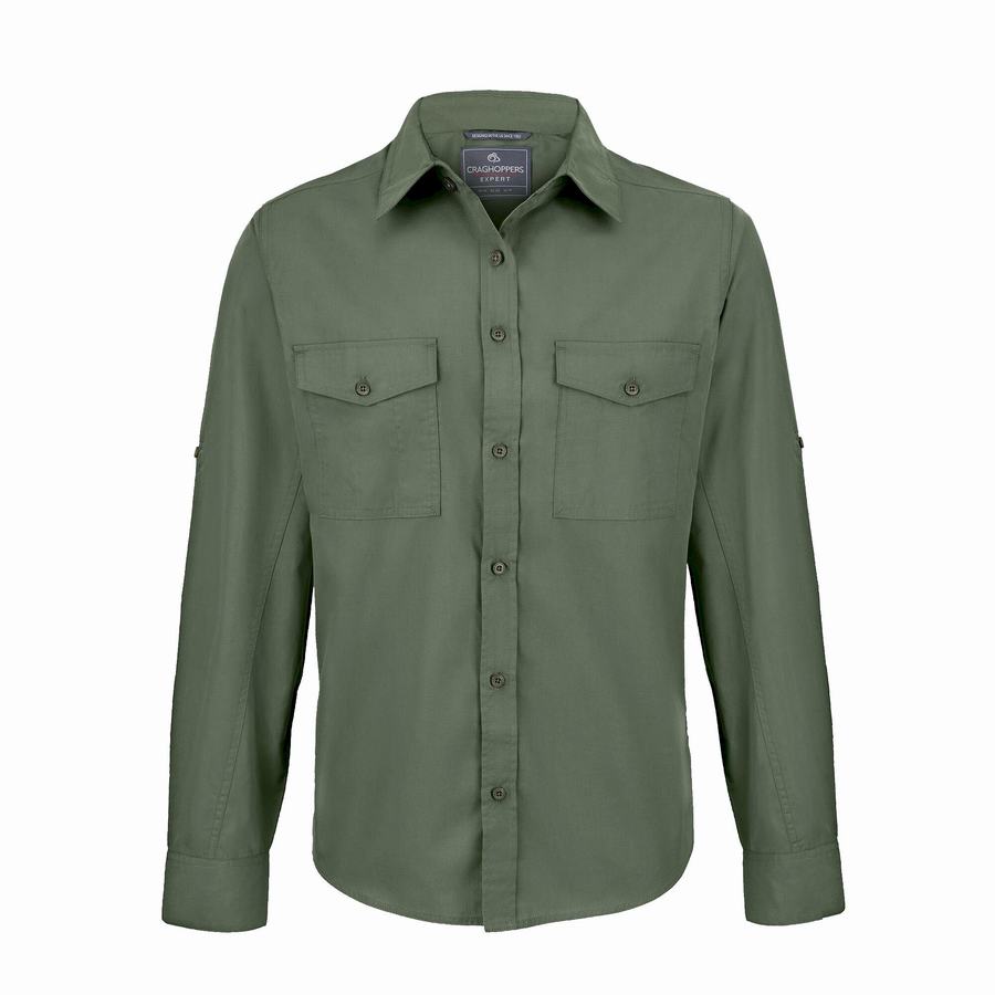 Craghoppers Expert Kiwi Long Sleeved Men's Shirts Dark Green | ZHM5515SZ