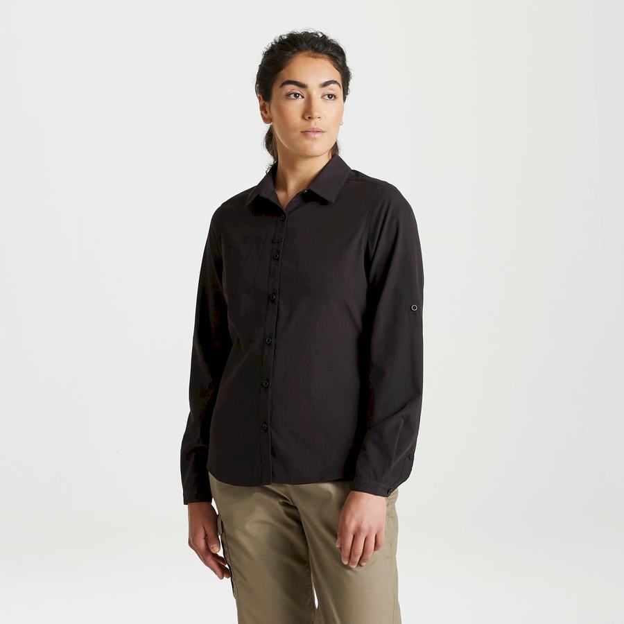 Craghoppers Expert Kiwi Long Sleeved Women's Shirts Black | FNM9677ZR