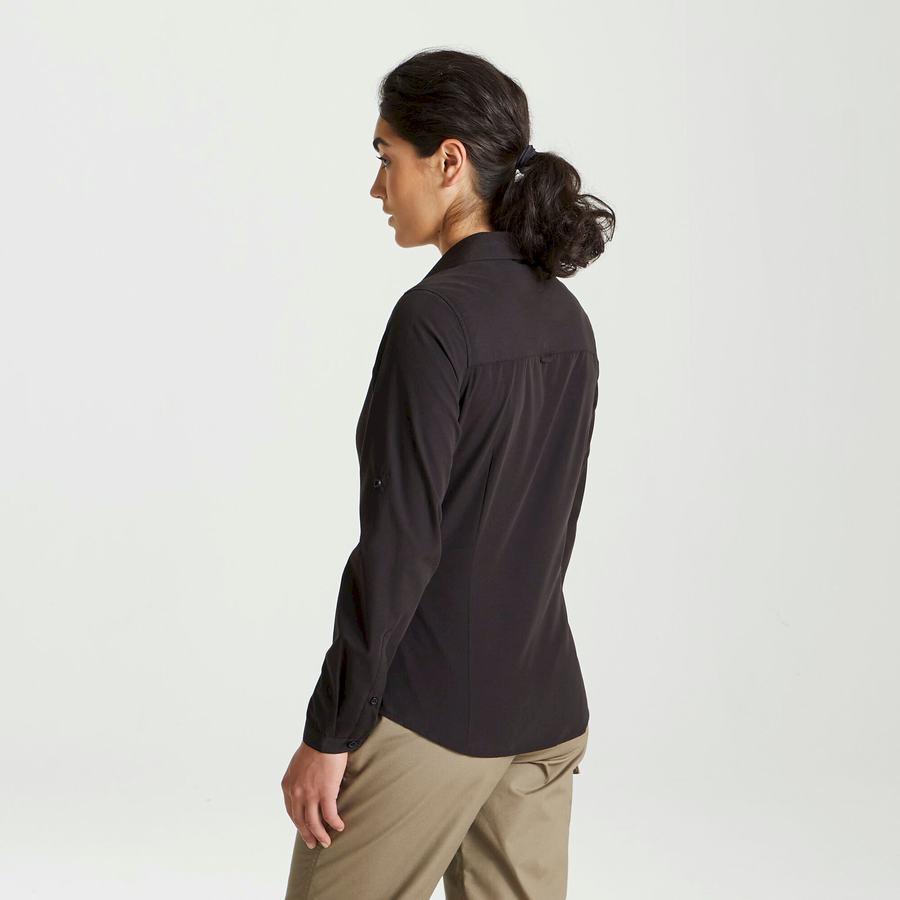 Craghoppers Expert Kiwi Long Sleeved Women's Shirts Black | FNM9677ZR