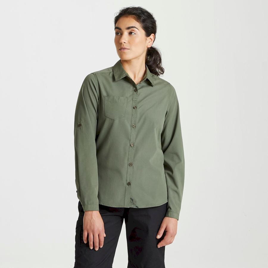 Craghoppers Expert Kiwi Long Sleeved Women's Shirts Dark Green | PLL7260TT