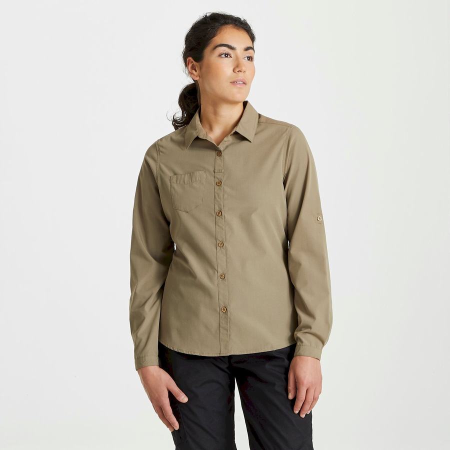 Craghoppers Expert Kiwi Long Sleeved Women's Shirts Khaki | YAY2360PS