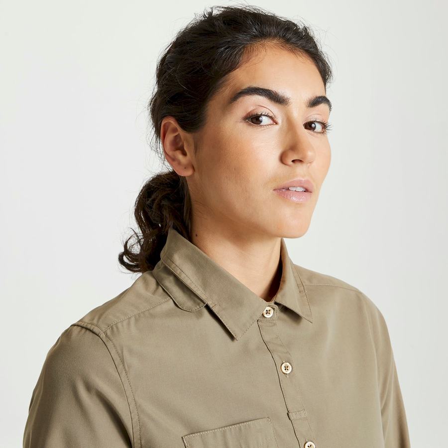 Craghoppers Expert Kiwi Long Sleeved Women's Shirts Khaki | YAY2360PS