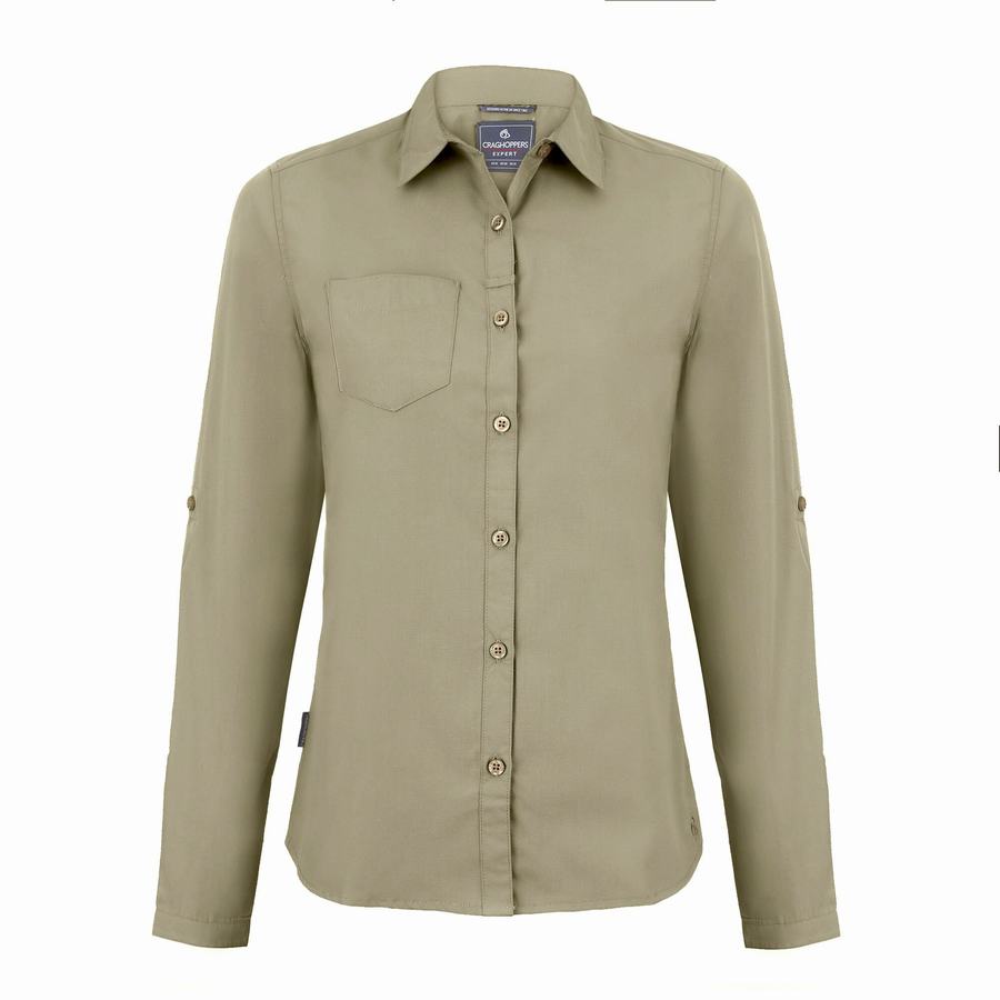 Craghoppers Expert Kiwi Long Sleeved Women's Shirts Khaki | YAY2360PS