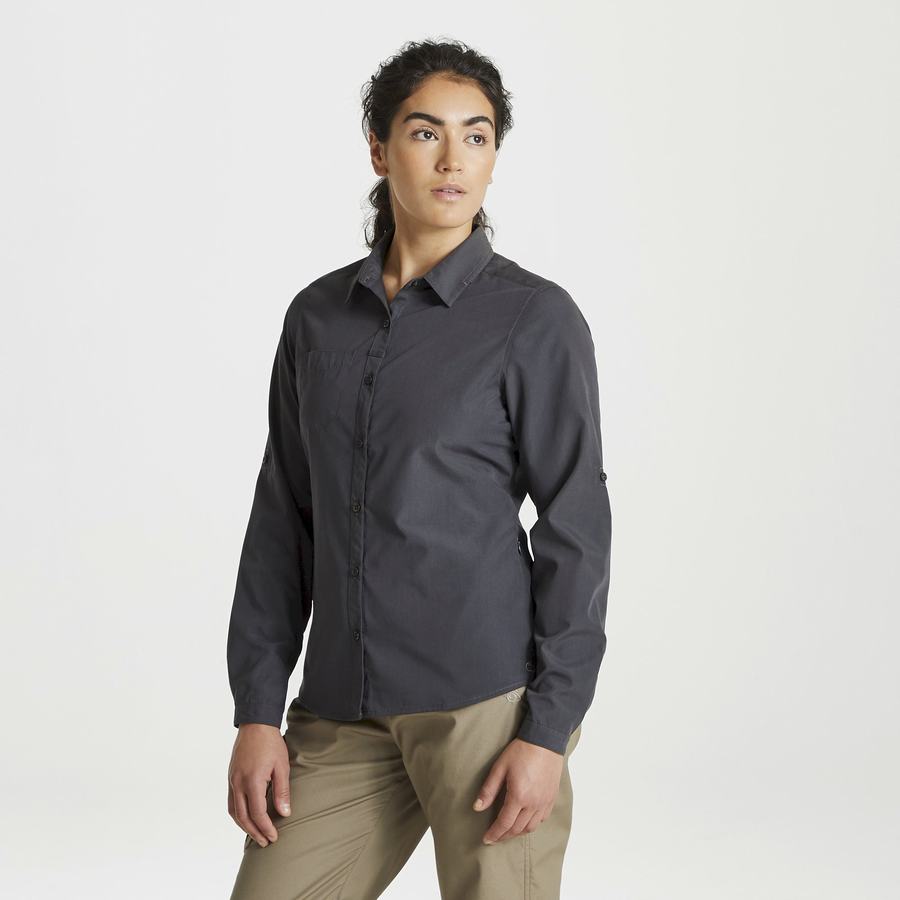 Craghoppers Expert Kiwi Long Sleeved Women's Shirts Dark Grey | ZCW5923PJ