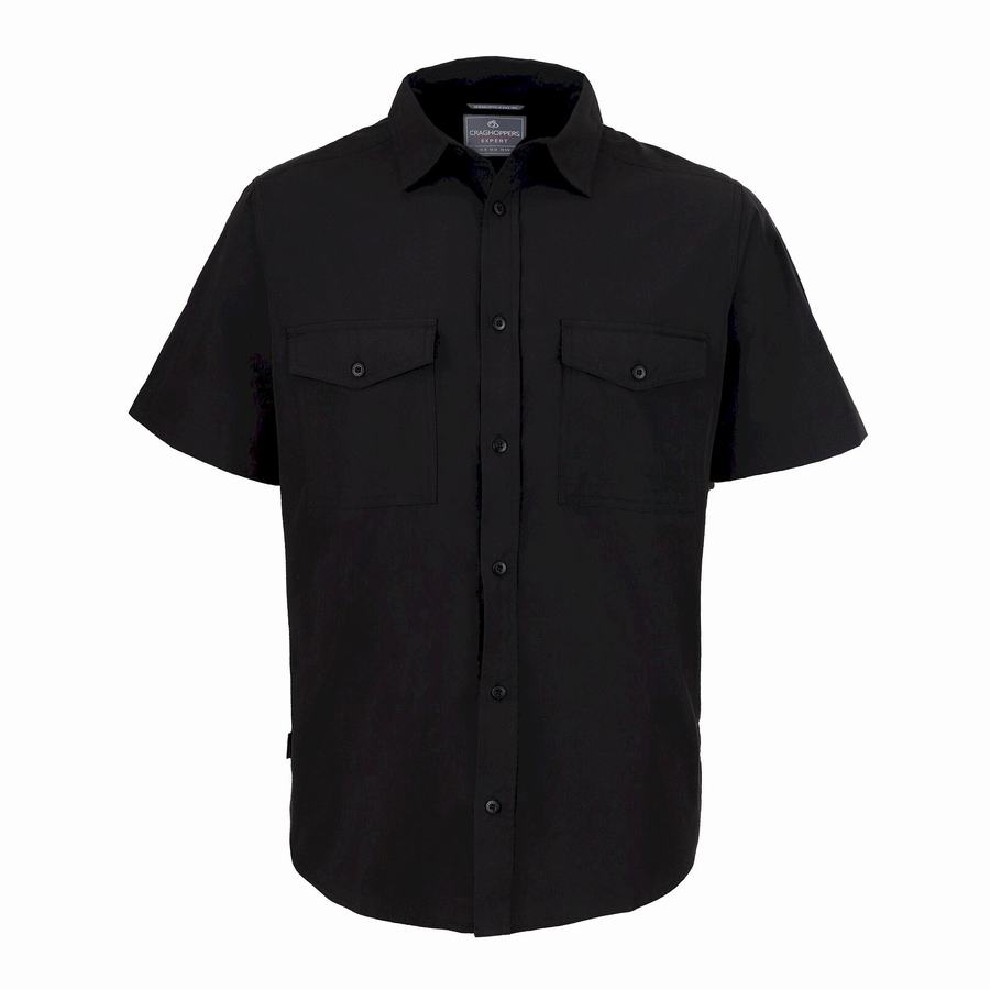 Craghoppers Expert Kiwi Short Sleeved Men's Shirts Black | QHR1471OP