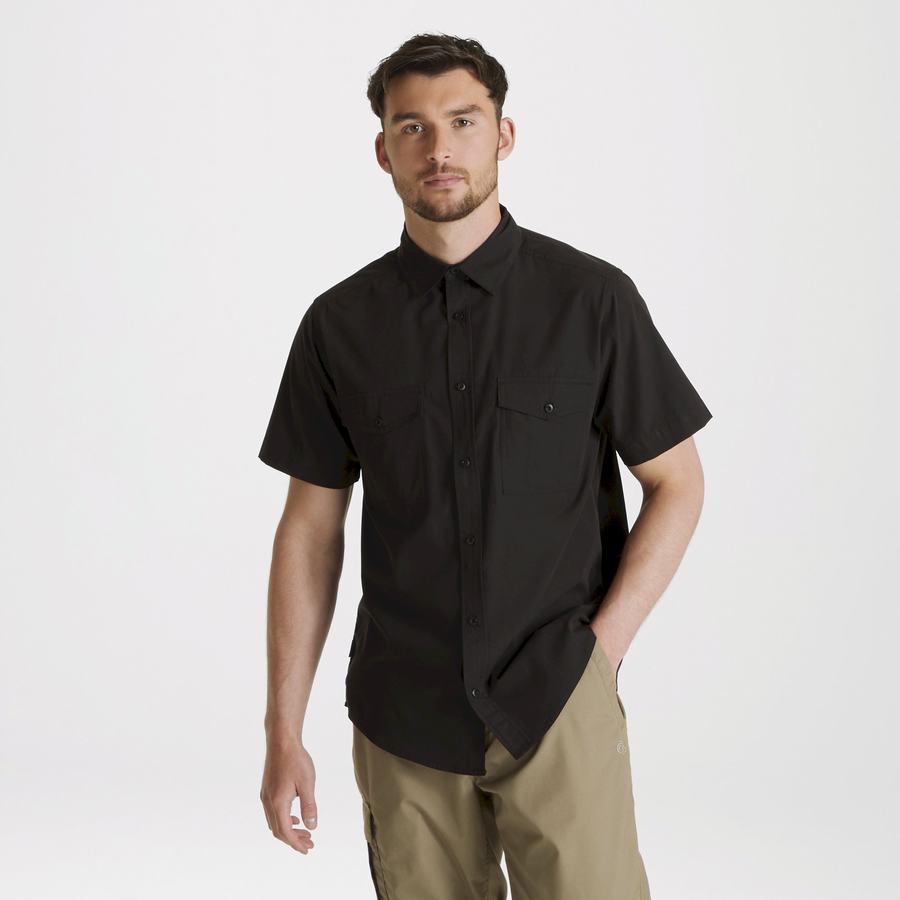 Craghoppers Expert Kiwi Short Sleeved Men's Shirts Black | QHR1471OP