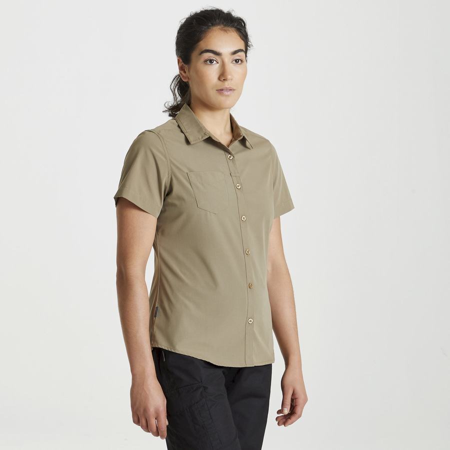 Craghoppers Expert Kiwi Short Sleeved Women's Shirts Khaki | WLC47ZJ