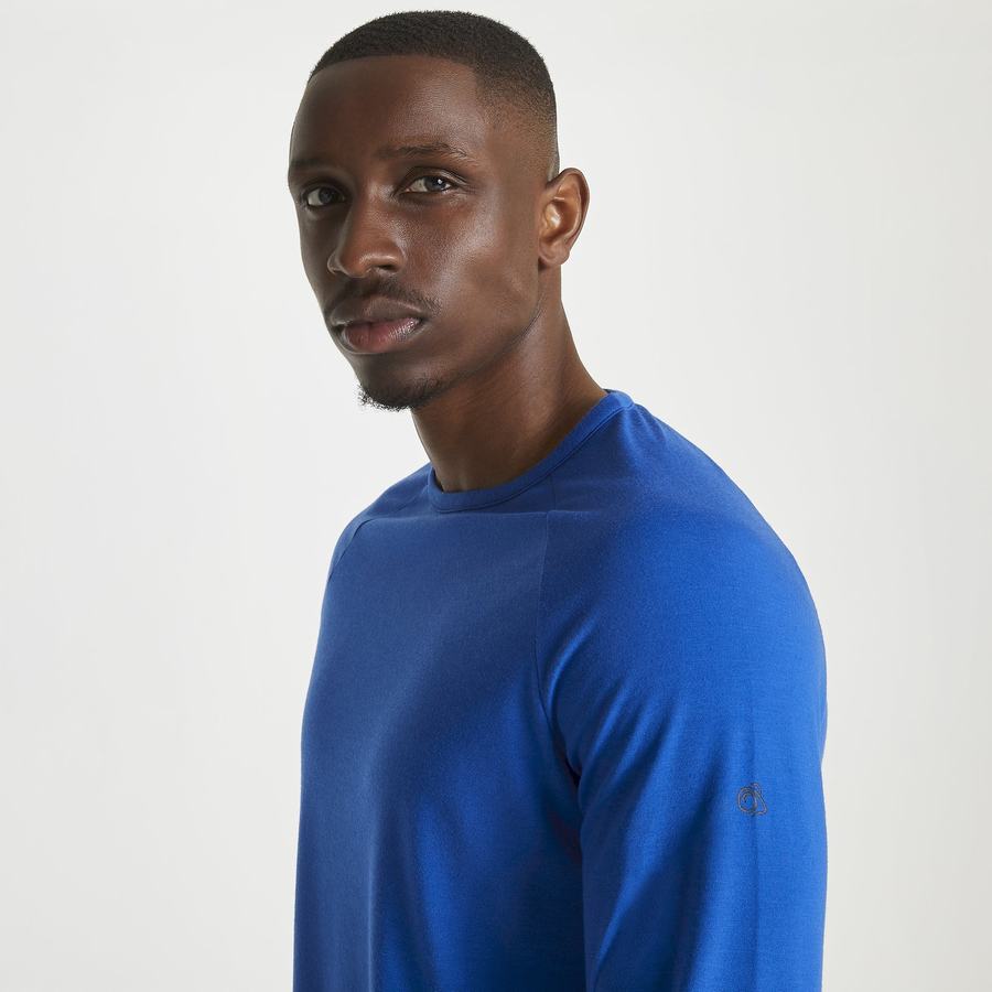 Craghoppers First Layer Long-Sleeved Men's T-Shirts Blue | SZZ2971HD