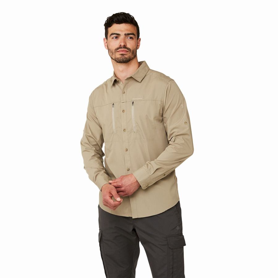 Craghoppers Kiwi Boulder Long Sleeved Men's Shirts Khaki | DLR6623YX