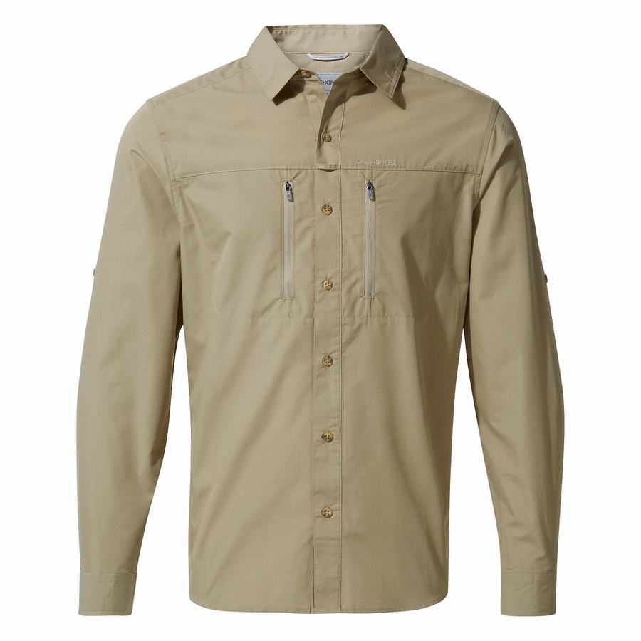 Craghoppers Kiwi Boulder Long Sleeved Men's Shirts Khaki | DLR6623YX