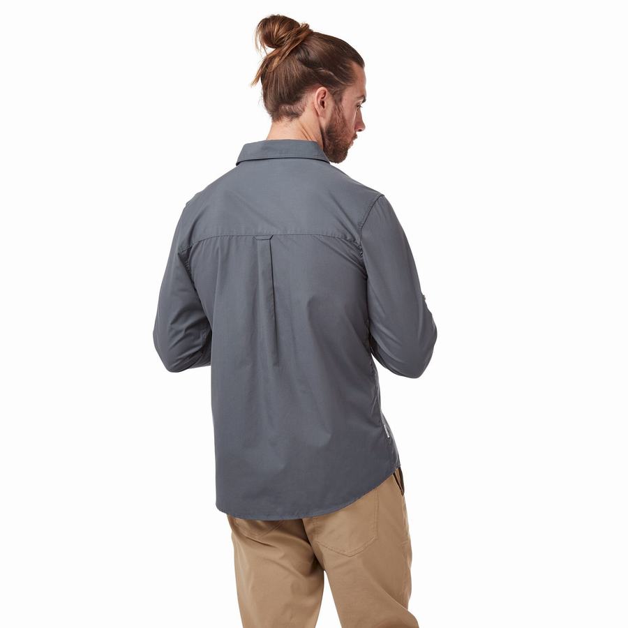 Craghoppers Kiwi Boulder Long Sleeved Men's Shirts Blue | ORX1681KJ