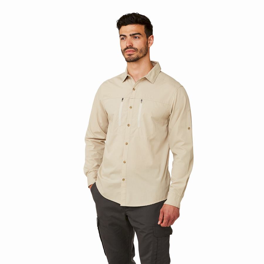 Craghoppers Kiwi Boulder Long-Sleeved Men's Shirts Beige | VTE801LH