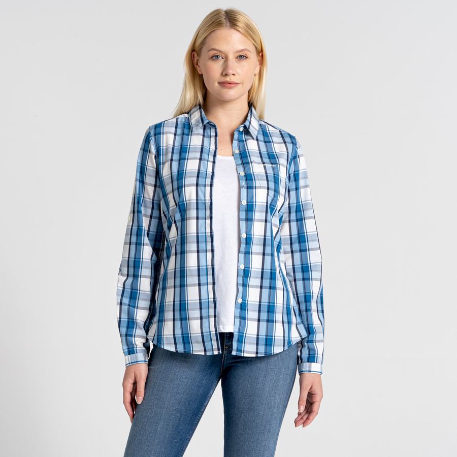 Craghoppers Kiwi II Long Sleeved Women's Shirts Blue | SEO9855WO