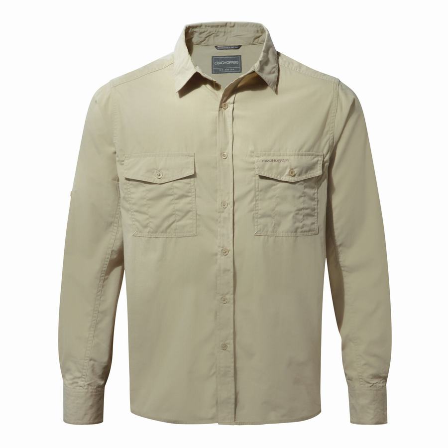 Craghoppers Kiwi Long Sleeved Men's Shirts Beige | BGY2546IC