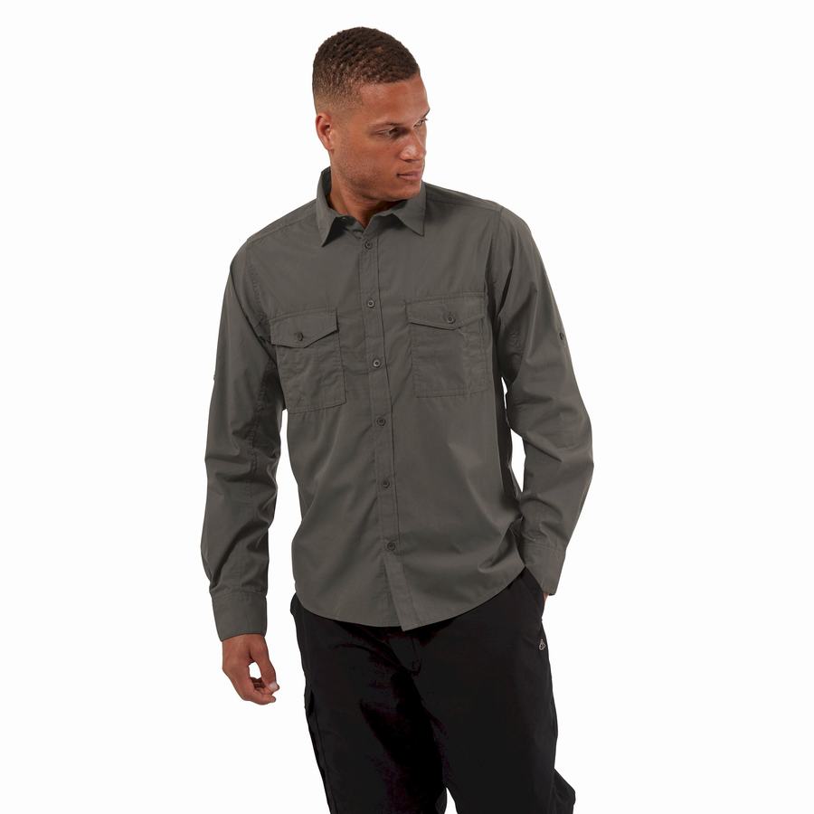 Craghoppers Kiwi Long Sleeved Men's Shirts Dark Grey | PPU4545YK