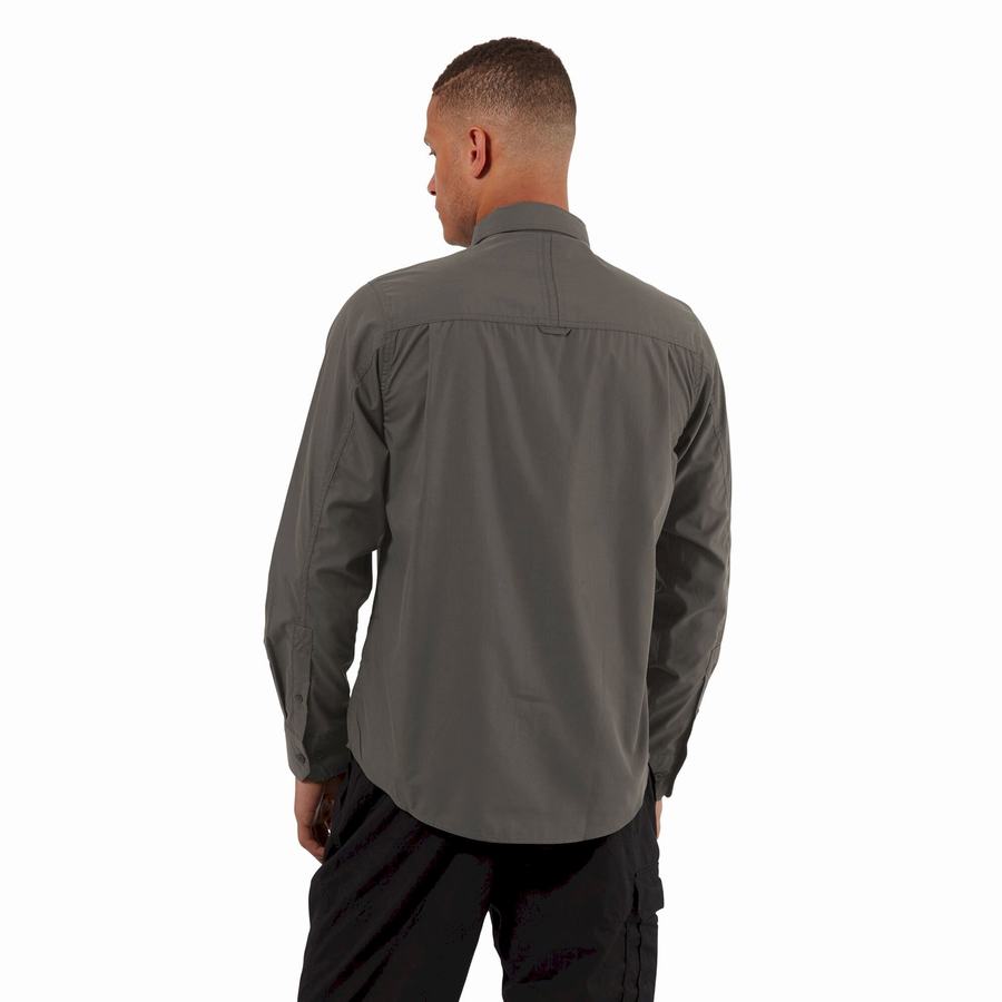 Craghoppers Kiwi Long Sleeved Men's Shirts Dark Grey | PPU4545YK