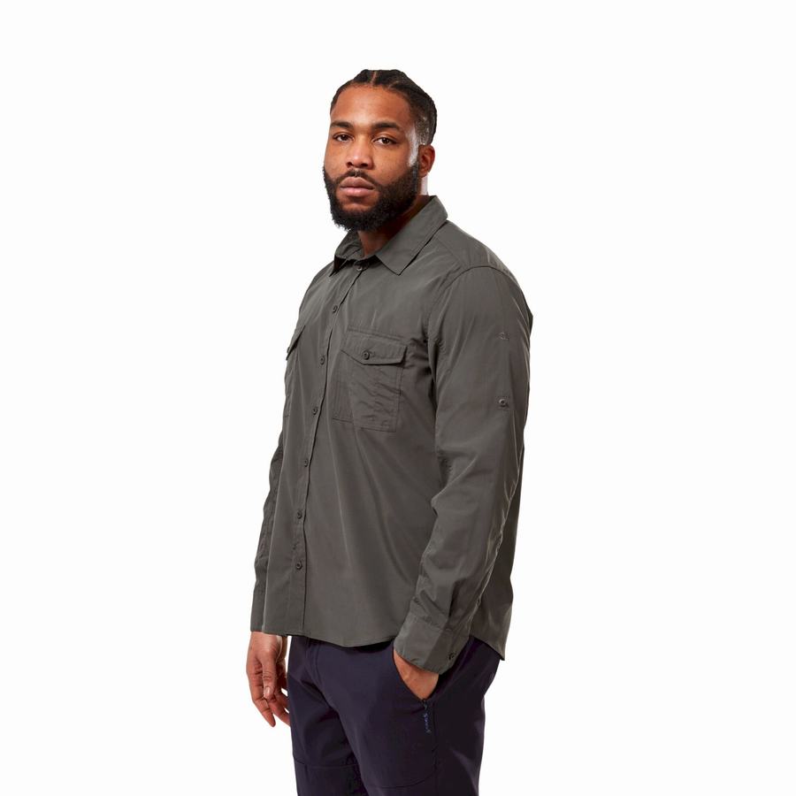 Craghoppers Kiwi Long Sleeved Men's Shirts Dark Grey | PPU4545YK