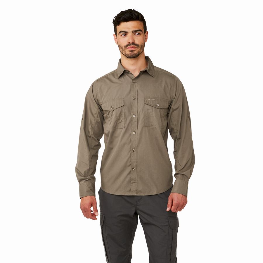 Craghoppers Kiwi Long-Sleeved Men's Shirts Green | SKR3672QM